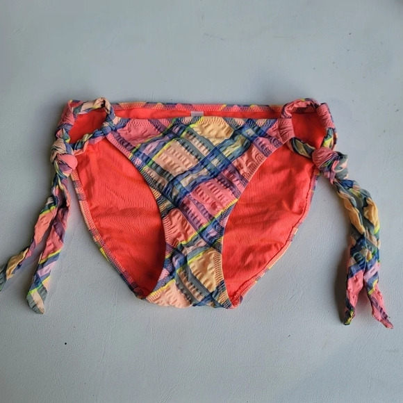 NWOT VICTORIA'S SECRET Tie Plaid Pink Blue SWIM BOTTOM GH2 XS - Picture 1 of 7